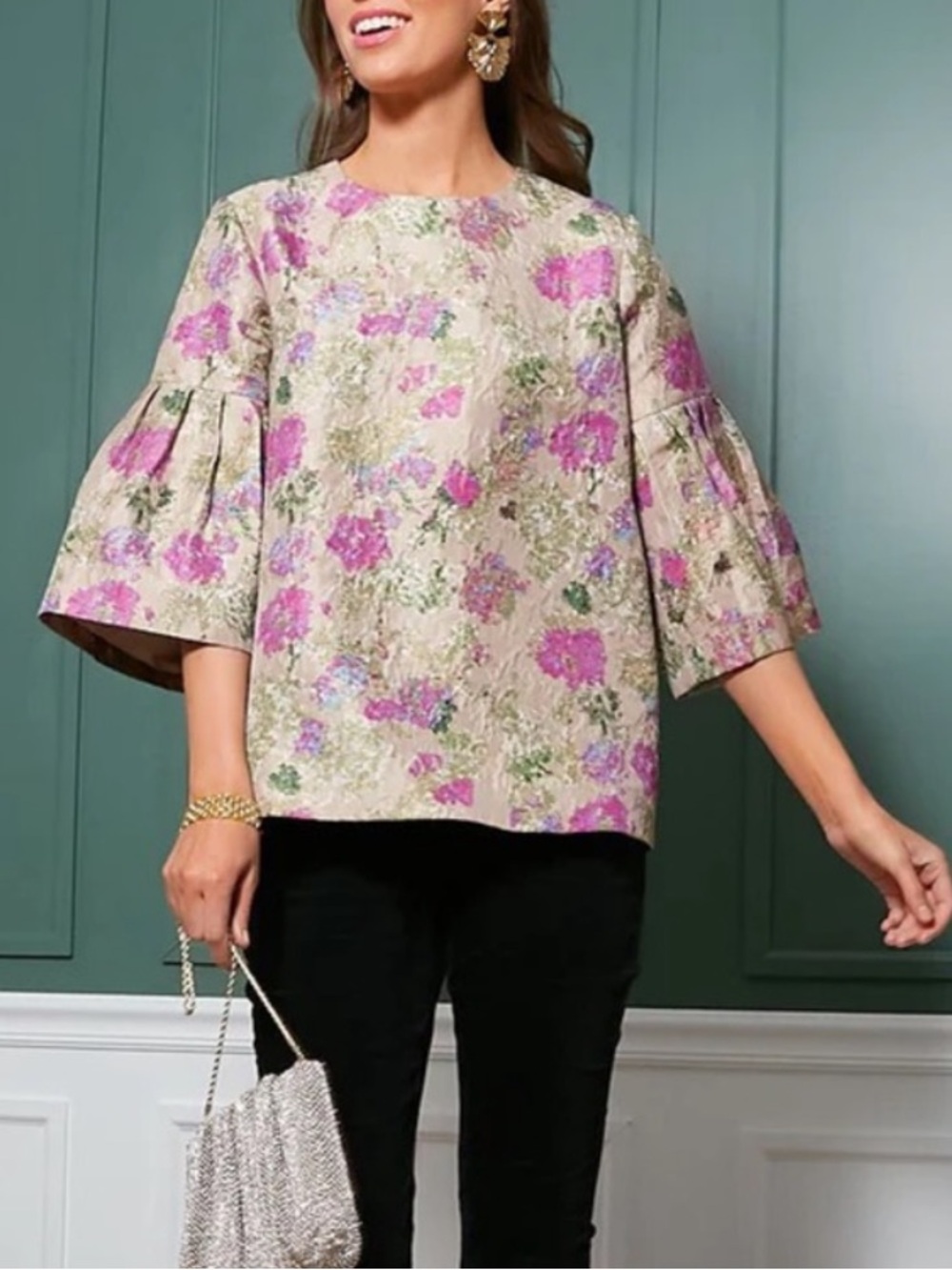 NWOT Tuckernuck Duchess Harper Bell Sleeve Floral Jacquard Top